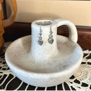 Silver Dainty Pinecone Charm Dangle Earrings
